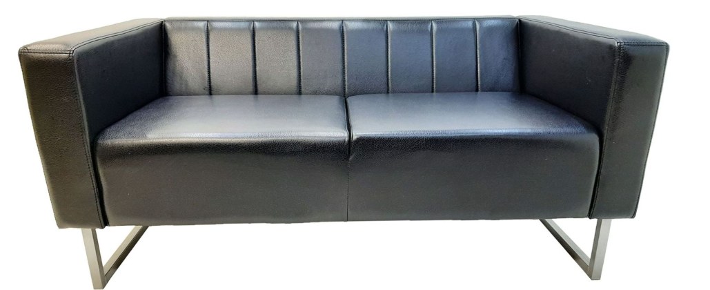 диван офисный, черный кожзам , 144-75-67см
